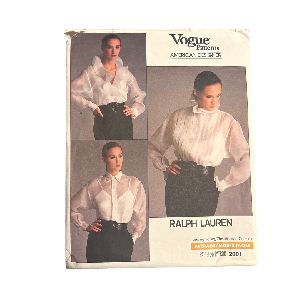 Vogue 2001 Ralph Lauren Uncut American Designer Sewing Pattern Misses Blouses
